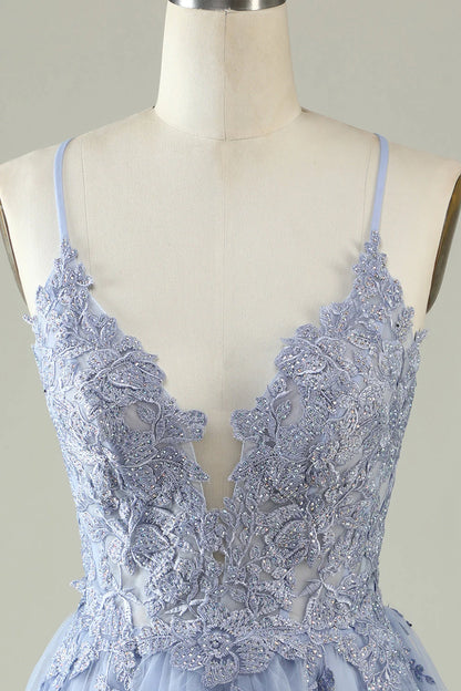 V Neck Beaded Short Appliques Prom Dress