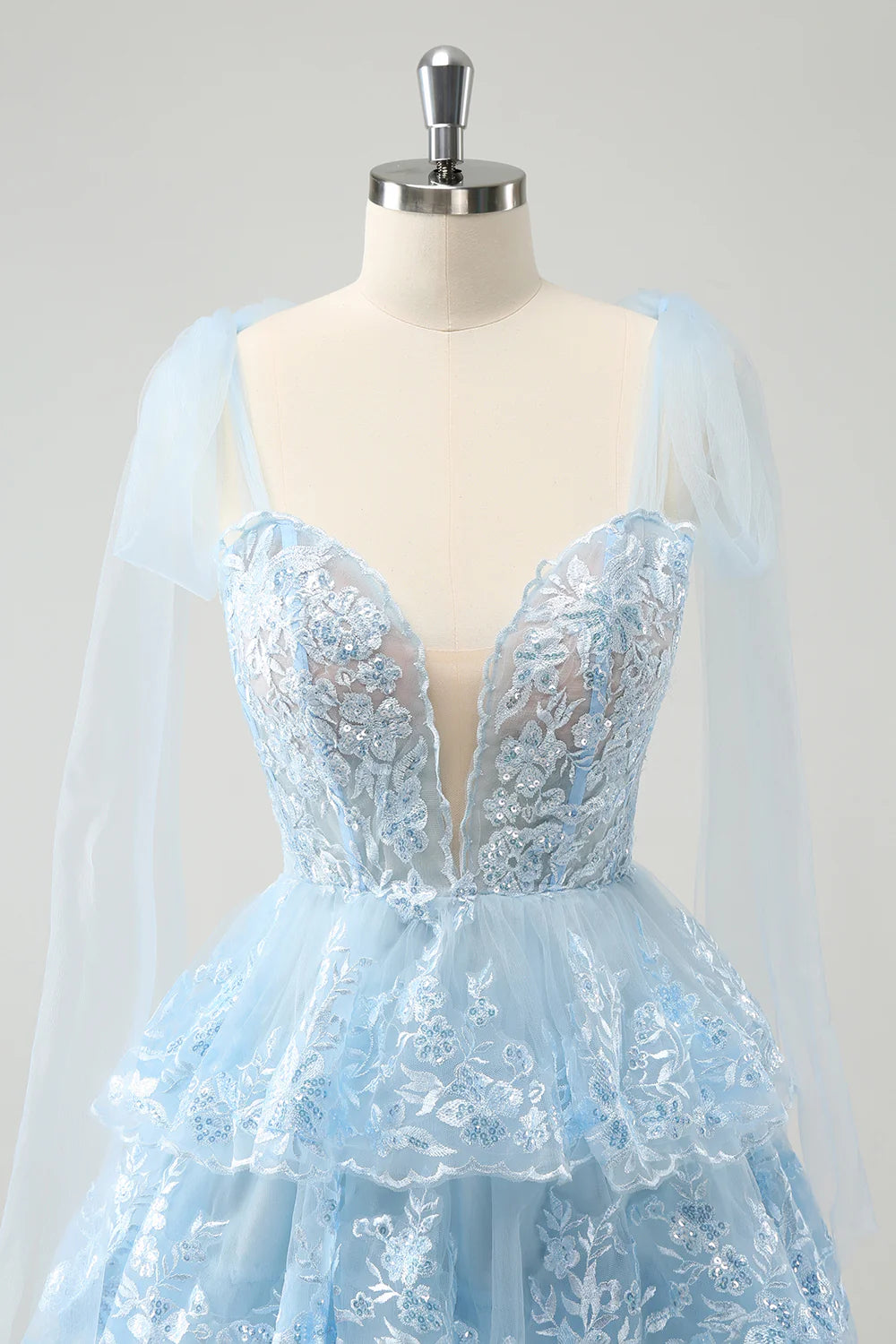 A Line Glitter Embroidery Tiered Homecoming Dress with Appliques