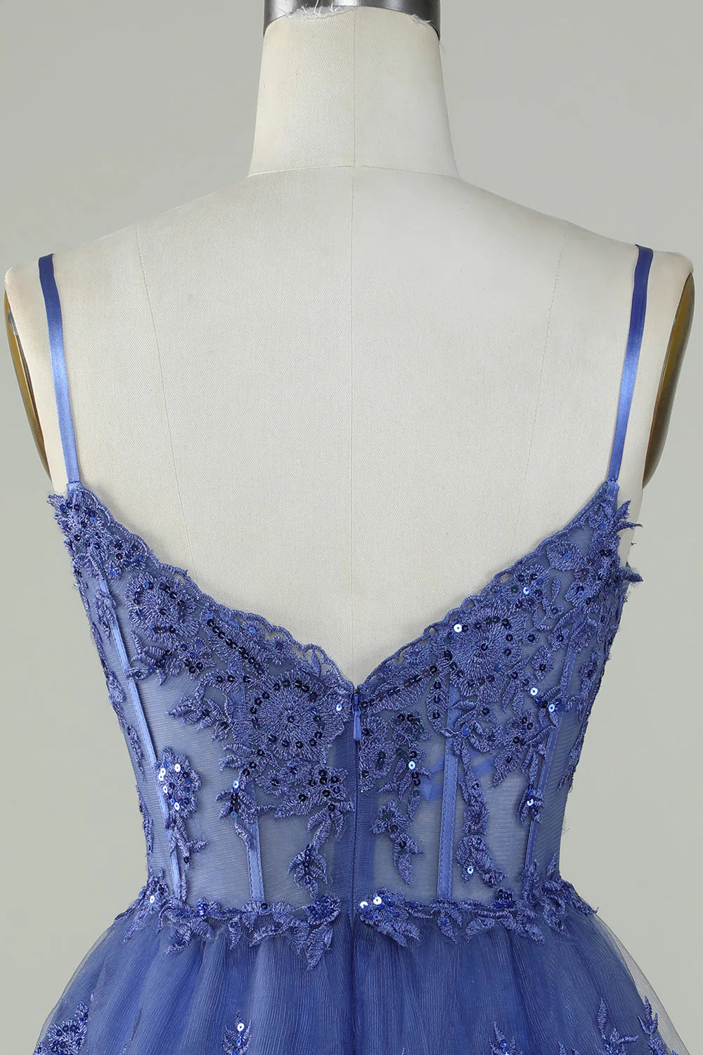 A Line Spaghetti Straps Sparkly Corset Homecoming Dress