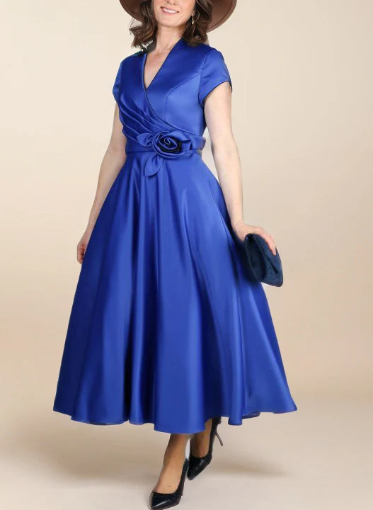 A-Line V Neck Short Sleeves Length Mother Of The Bride Dresses
