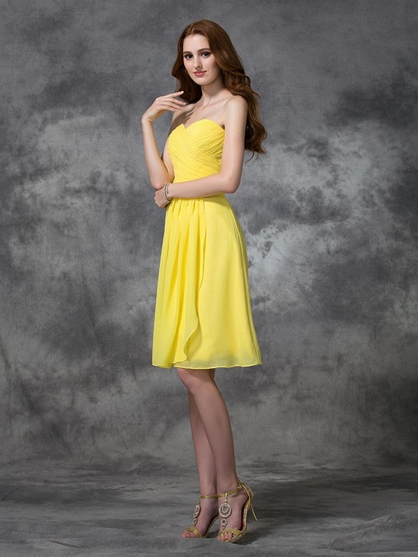 A-line/Princess Sweetheart Ruched Sleeveless Short Chiffon Bridesmaid Dresses
