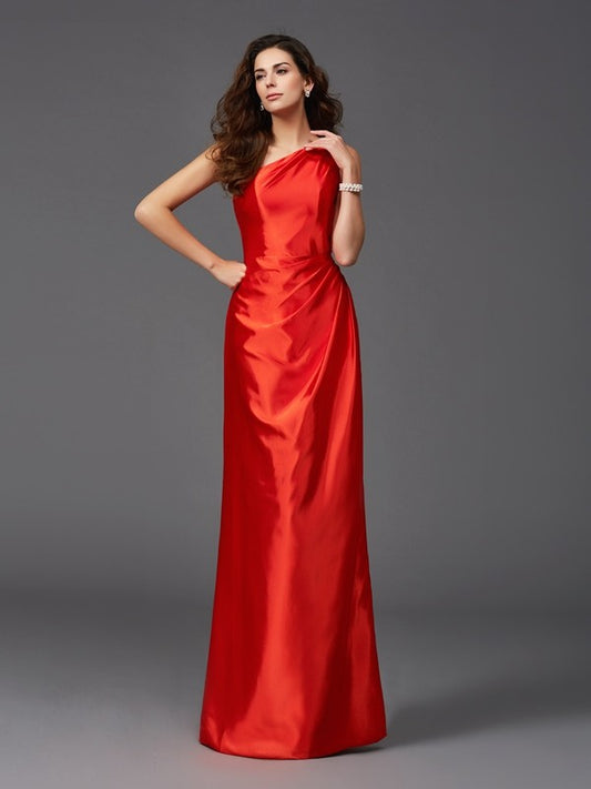 Sheath/Column One-Shoulder Sleeveless Long Elastic Woven Satin Bridesmaid dresses