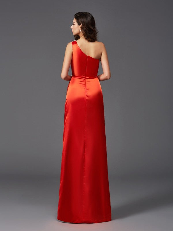 Sheath/Column One-Shoulder Sleeveless Long Elastic Woven Satin Bridesmaid dresses