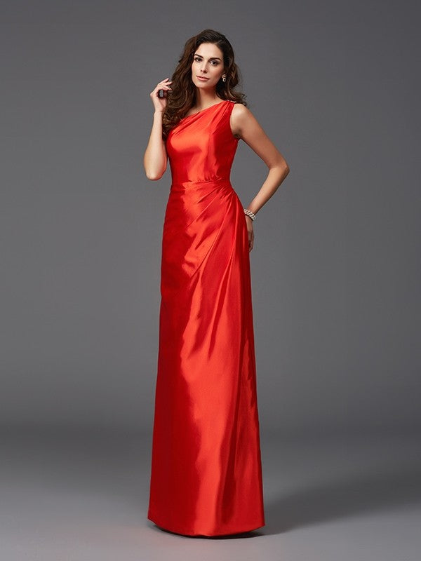 Sheath/Column One-Shoulder Sleeveless Long Elastic Woven Satin Bridesmaid dresses