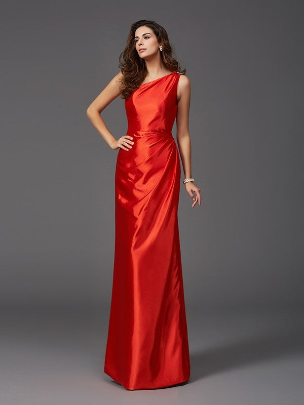 Sheath/Column One-Shoulder Sleeveless Long Elastic Woven Satin Bridesmaid dresses