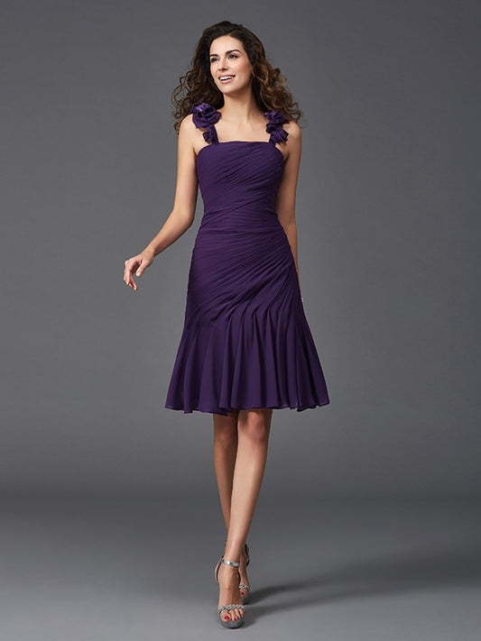 Sheath/Column Straps Ruched Sleeveless Short Chiffon Cocktail Dresses