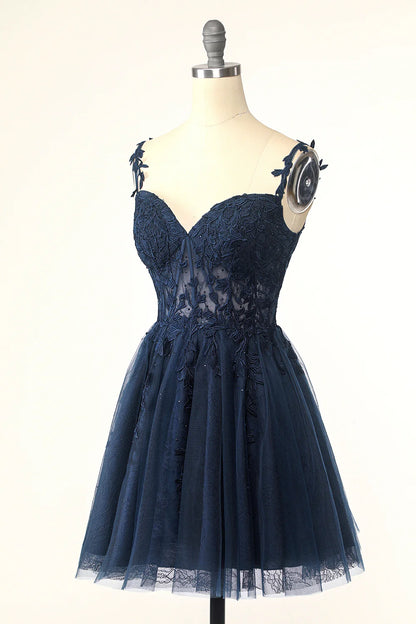 Spaghetti Straps Short Homecoming Dress with Appliques