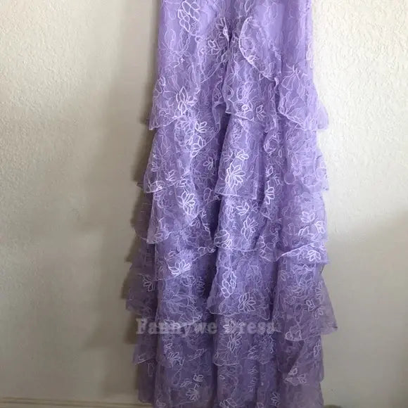 A-line Backless Tiered Lace Lilac formal dresses Bridesmaid Dresses evening gown Prom Dress