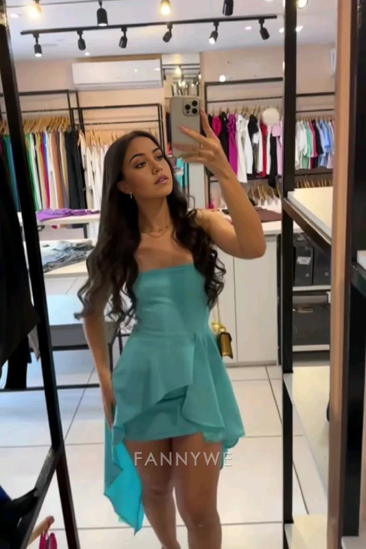 Etuikleid Trägerlos Blau Kurze Abendkleider Brautjungfernkleider Abendkleid Ballkleid 