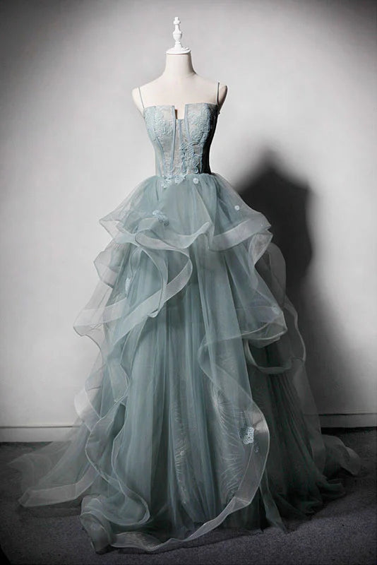 Tulle lace long prom dress