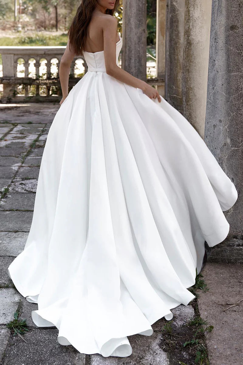 A Line Sweetheart Satin Hall Casual wedding dress