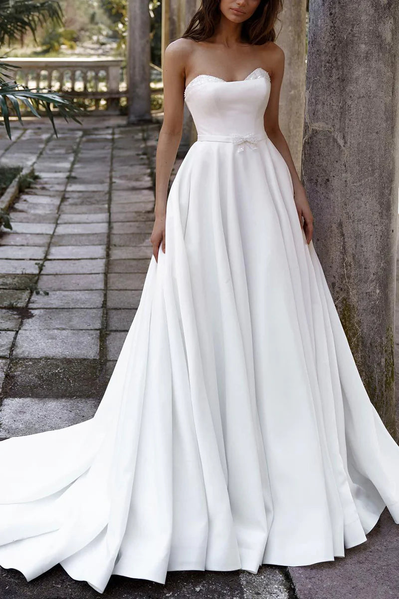 A Line Sweetheart Satin Hall Casual wedding dress