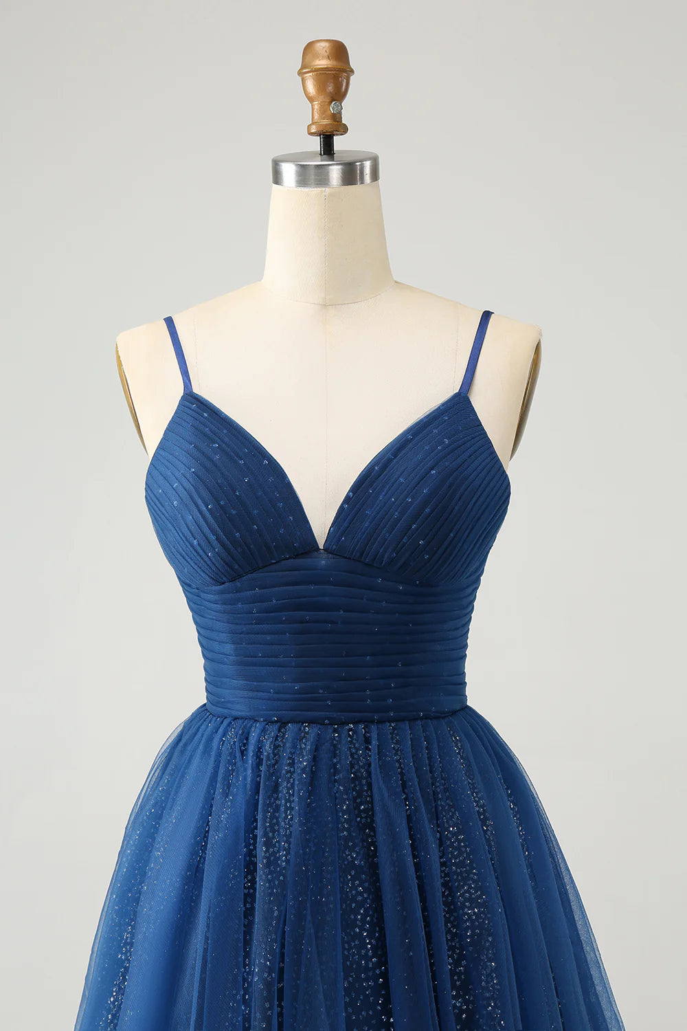 A Line Spaghetti Straps Tulle Lace- Up Back Homecoming Dress