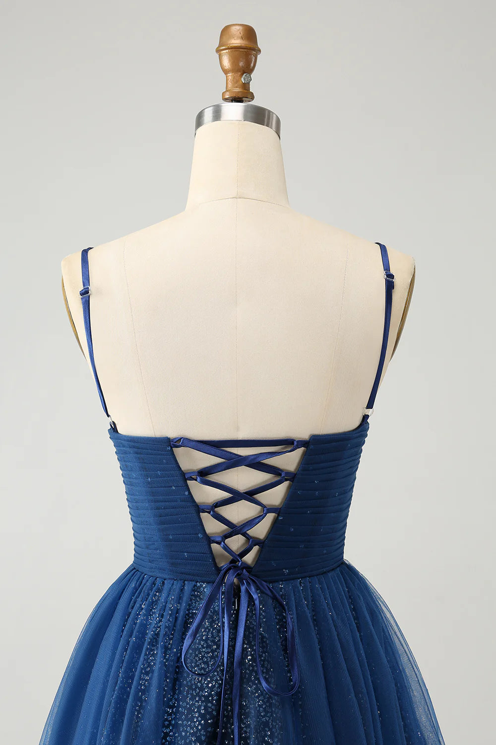A Line Spaghetti Straps Tulle Lace- Up Back Homecoming Dress