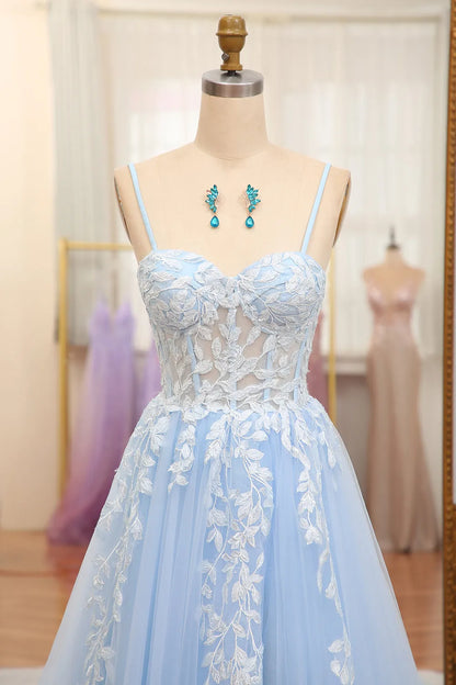 A-Linien-Ballkleid mit Spaghettiträgern, Reißverschluss hinten und Applikationen