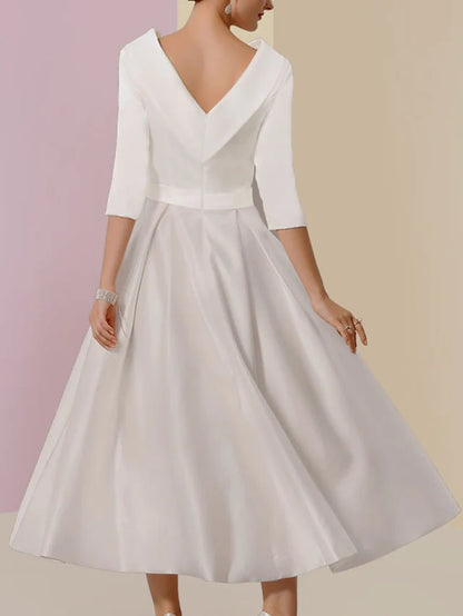 A-Line Neck Sleeve Tea Length Mother Of The Bride Dresses