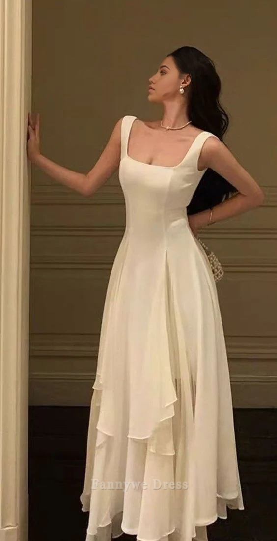 A line Square Neck Chiffon formal dresses Bridesmaid Dresses evening gown Prom Dress