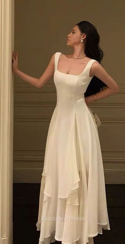 A line Square Neck Chiffon formal dresses Bridesmaid Dresses evening gown Prom Dress