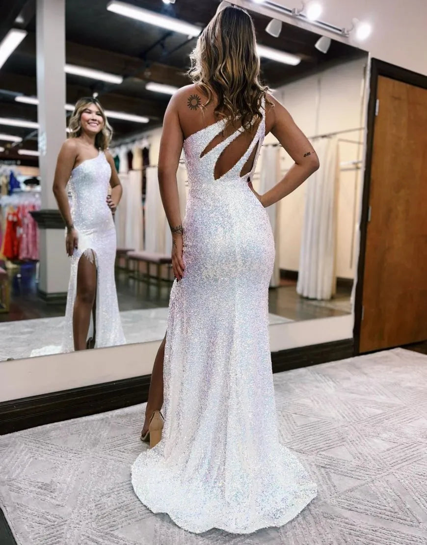 One Shoulder Long Glitter Sequin Prom Dress