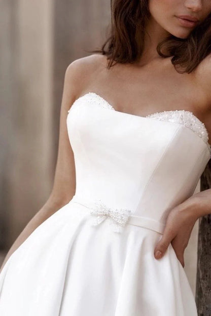 A Line Sweetheart Satin Hall Casual wedding dress