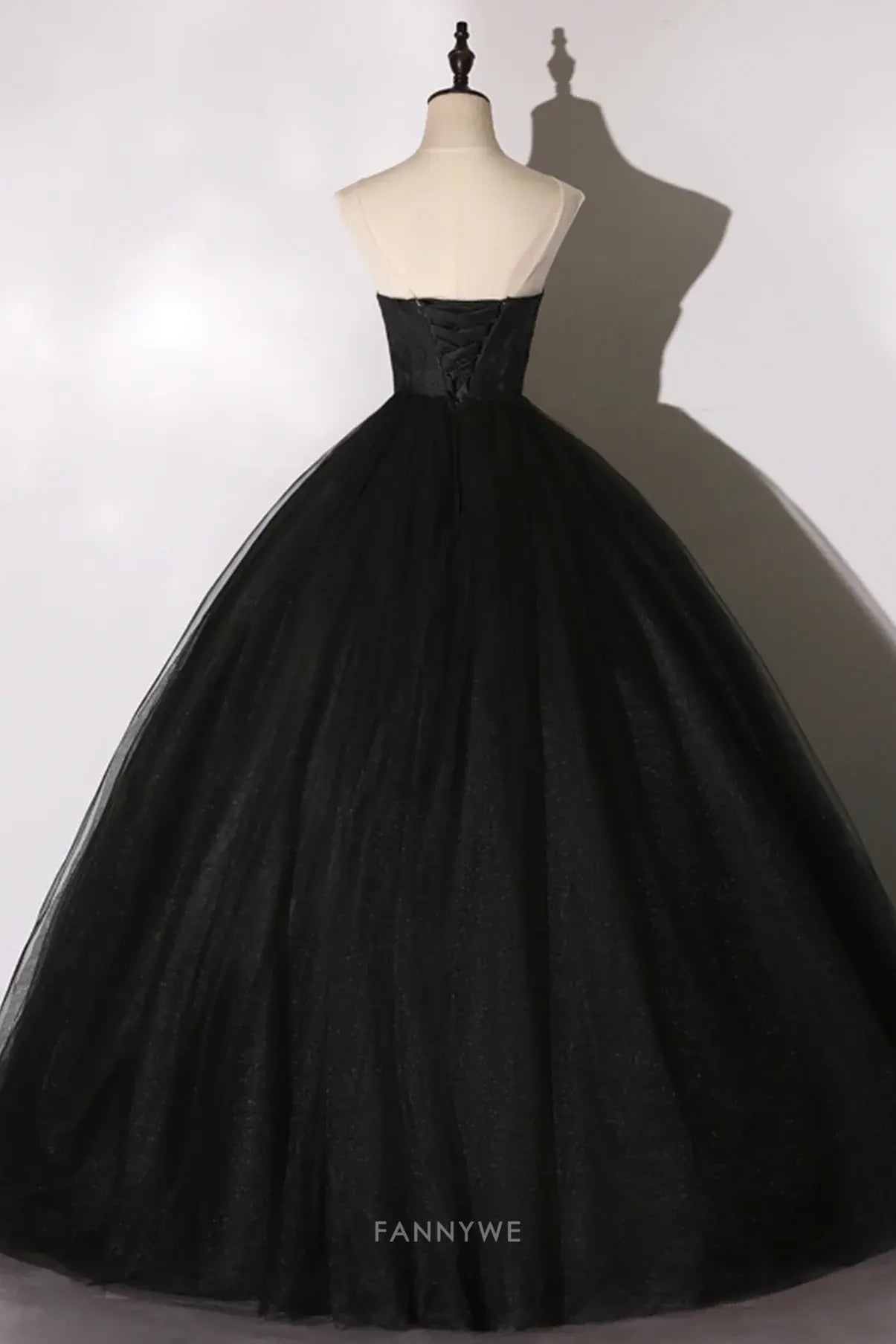 A-Line Lace Floral Tulle Black Long formal dresses Bridesmaid Dresses evening gown Prom Dress