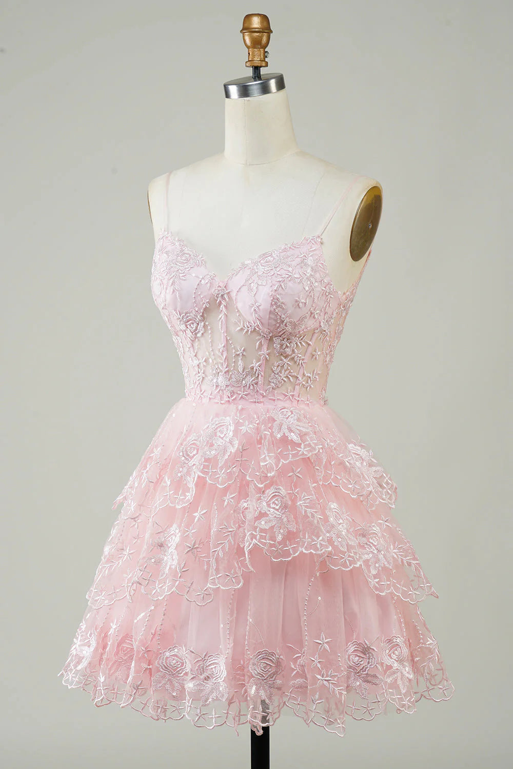 A Line Spaghetti Straps Sparkly Corset Homecoming Dress