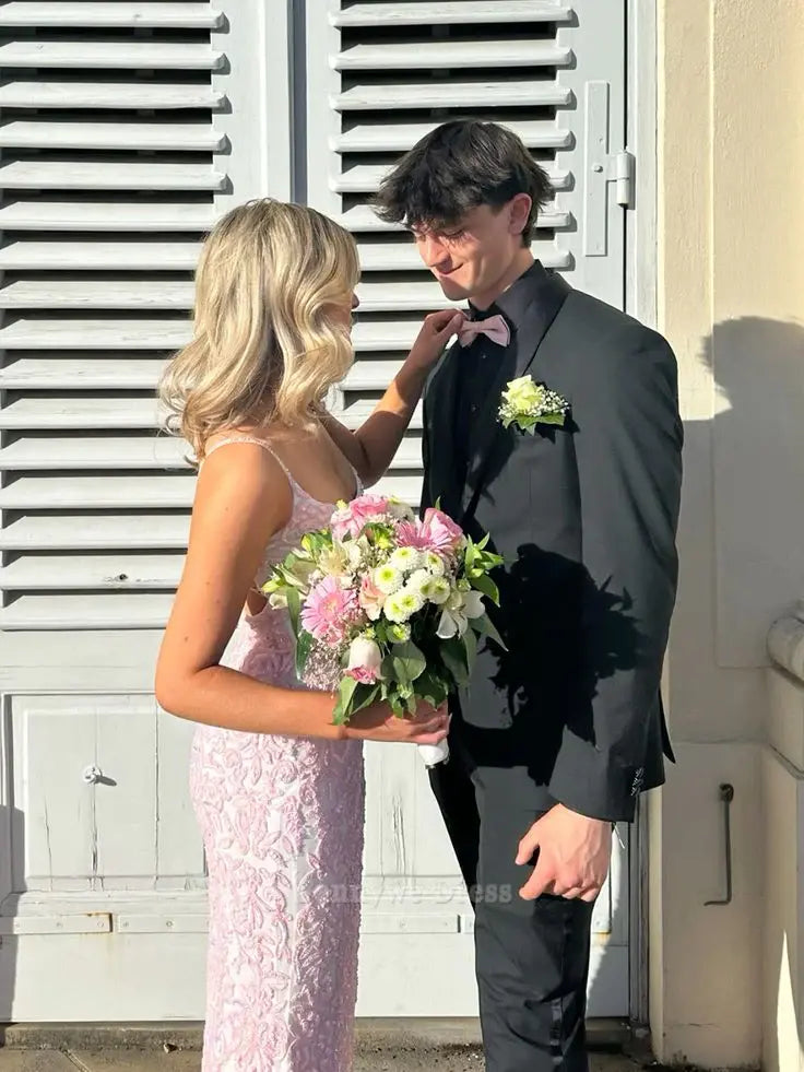 Sheath Spaghetti Straps Sequins Pink Straps Long formal dresses Bridesmaid Dresses evening gown Prom Dress