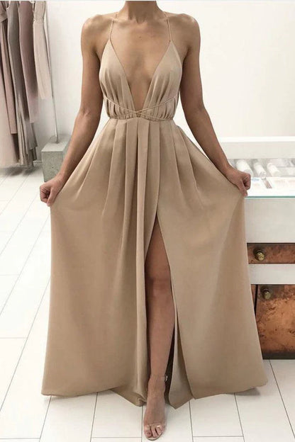 V-neck Sexy Spaghetti Strap Prom Dress With Front Split