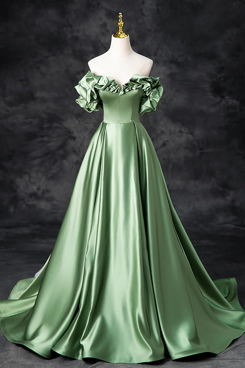A-Line Off the Shoulder Formal Satin Long Evening Dress