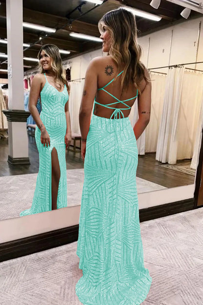 Sparkly Sequin Long Glitter Split Prom Dress