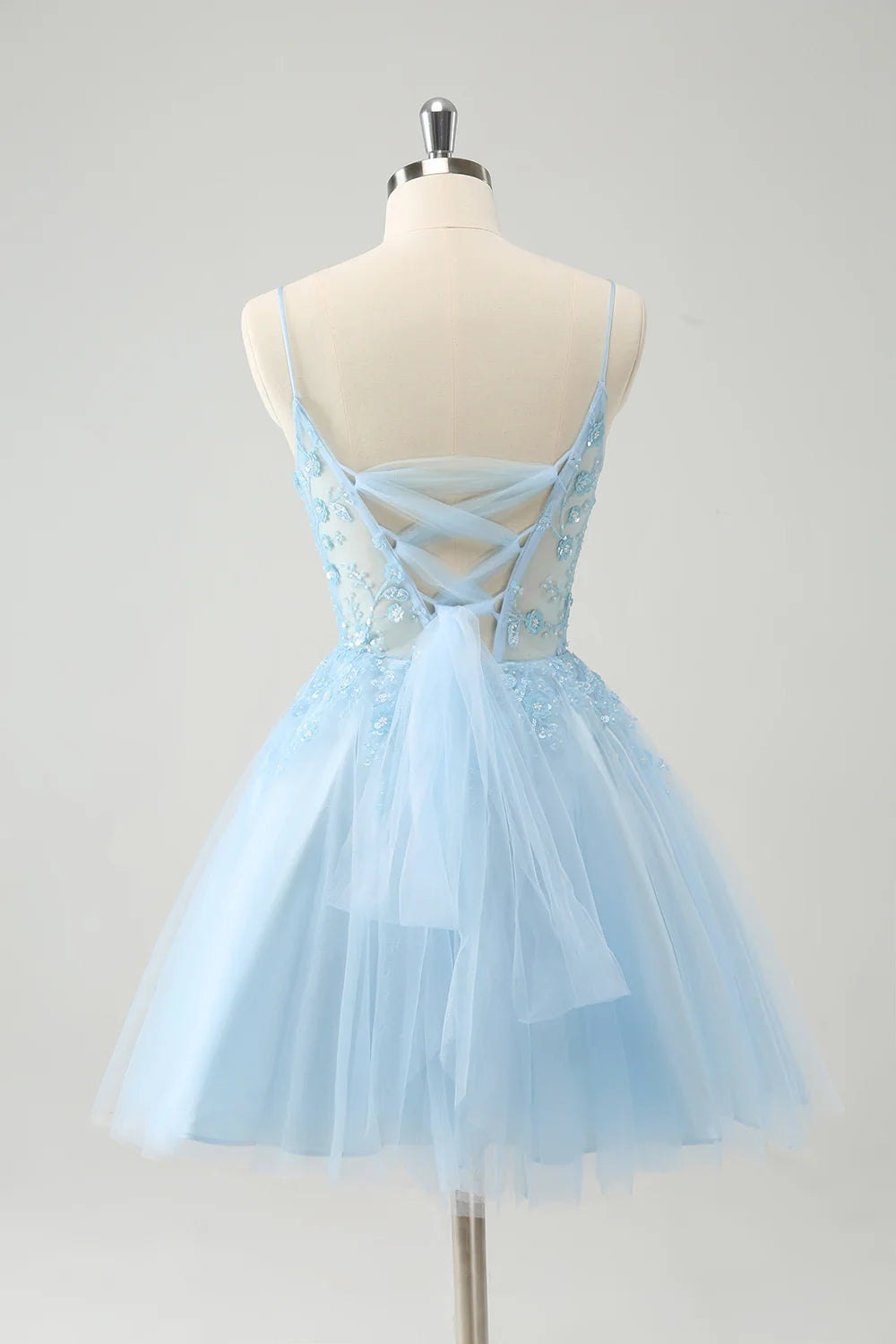 A Line Cute Glitter Beaded Corset Tulle Homecoming Dress with Appliques
