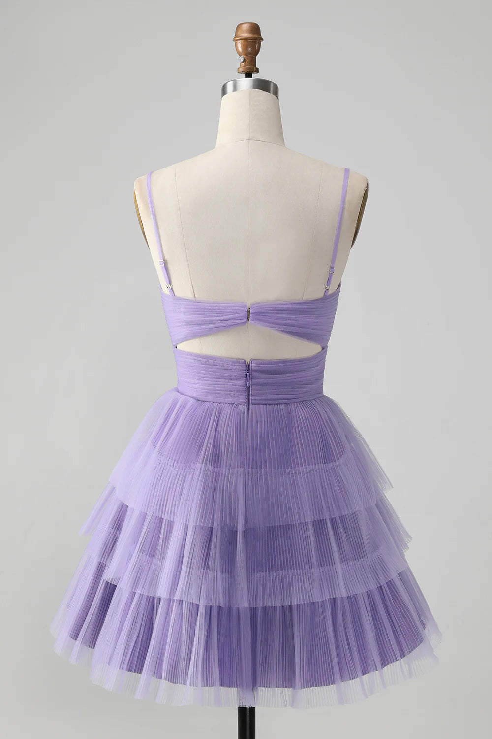 A Line Cute Purple Spaghetti Straps Tulle Tiered Short Homecoming Dress