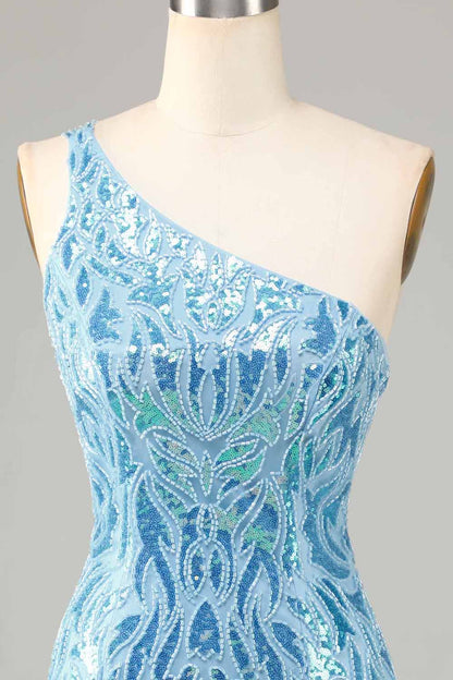 Sheath One Shoulder Sequins Short Homecoming Dress with Tassel