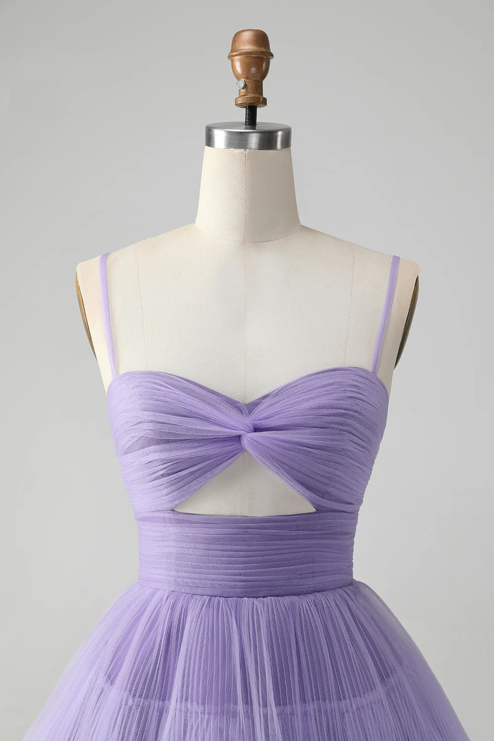 A Line Cute Purple Spaghetti Straps Tulle Tiered Short Homecoming Dress