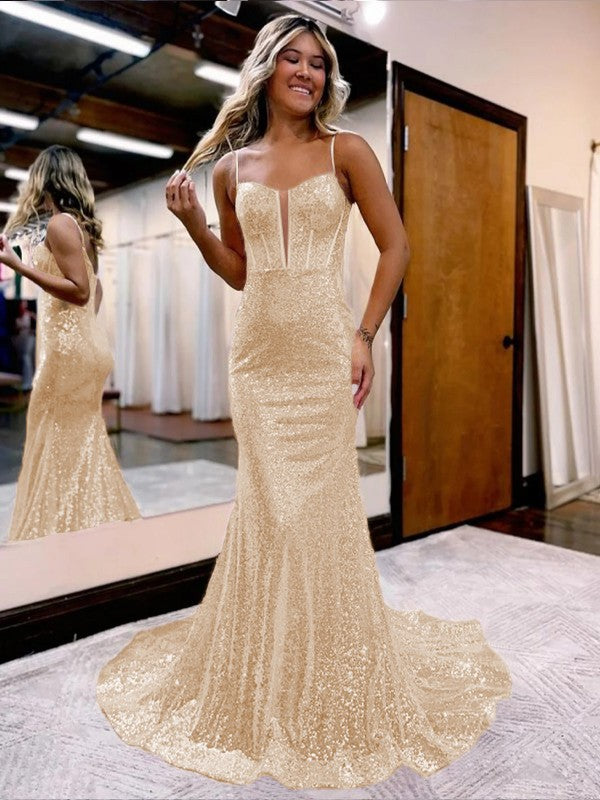 Trumpet/Mermaid Sequins Sweetheart Sleeveless Court Train Corset Dresses