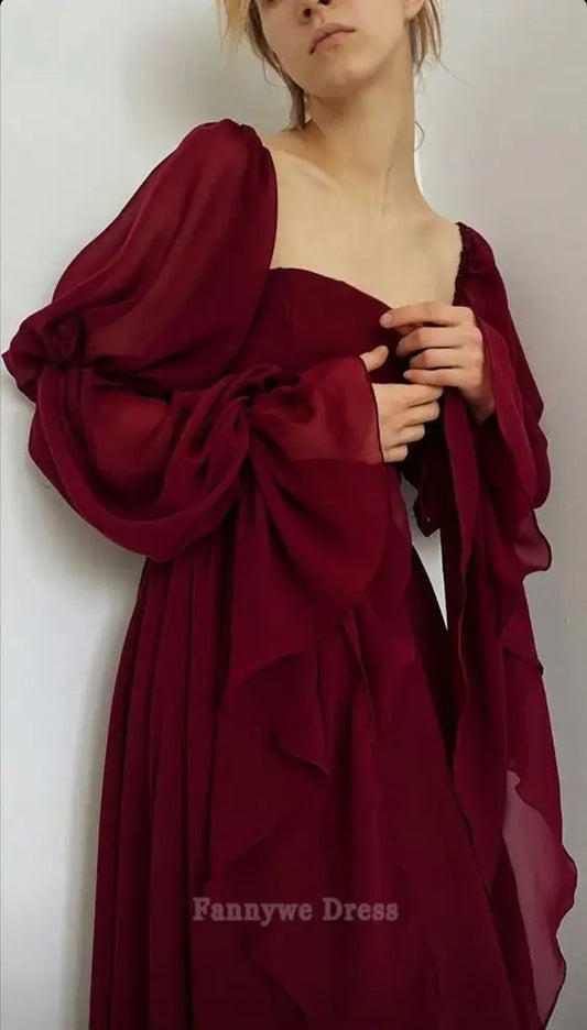 A-Linie Vintage Romantisch Burgund Schöne Abendkleider Brautjungfernkleider Abendkleid Ballkleid 