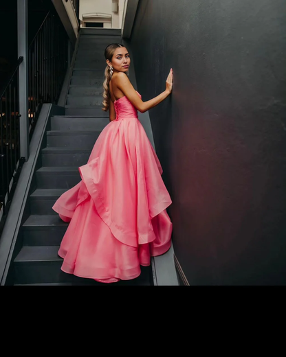 A Line Strapless Organza Prom Dress