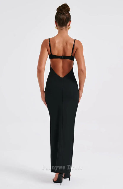 Sheath Spaghetti Straps Backless formal dresses Bridesmaid Dresses evening gown Prom Dress With Split