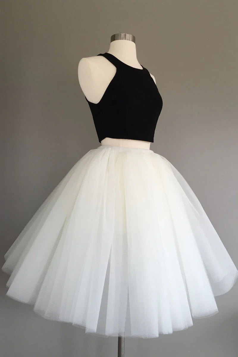two pieces tulle short prom dress