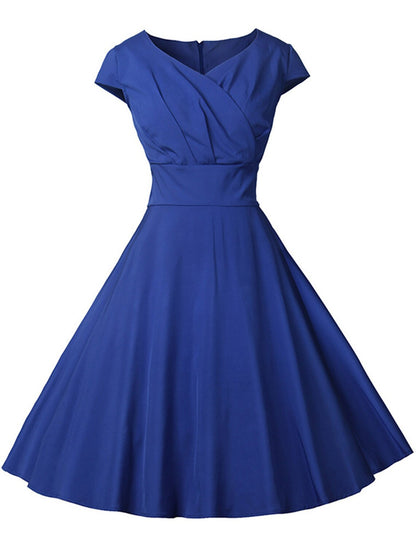 A-Line Party Dresses Vintage Dress Christmas Knee Length Short Sleeve V Neck Polyester with Pattern / Print Polka Dot
