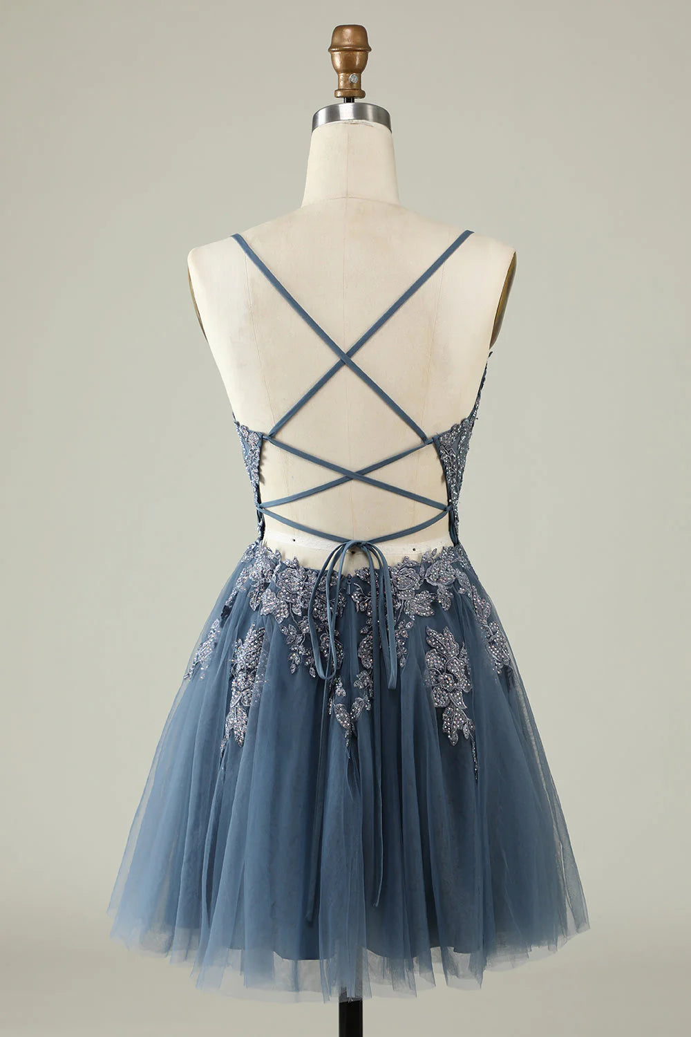 A Line Spaghetti Straps Short Homecoming Dress with Appliques