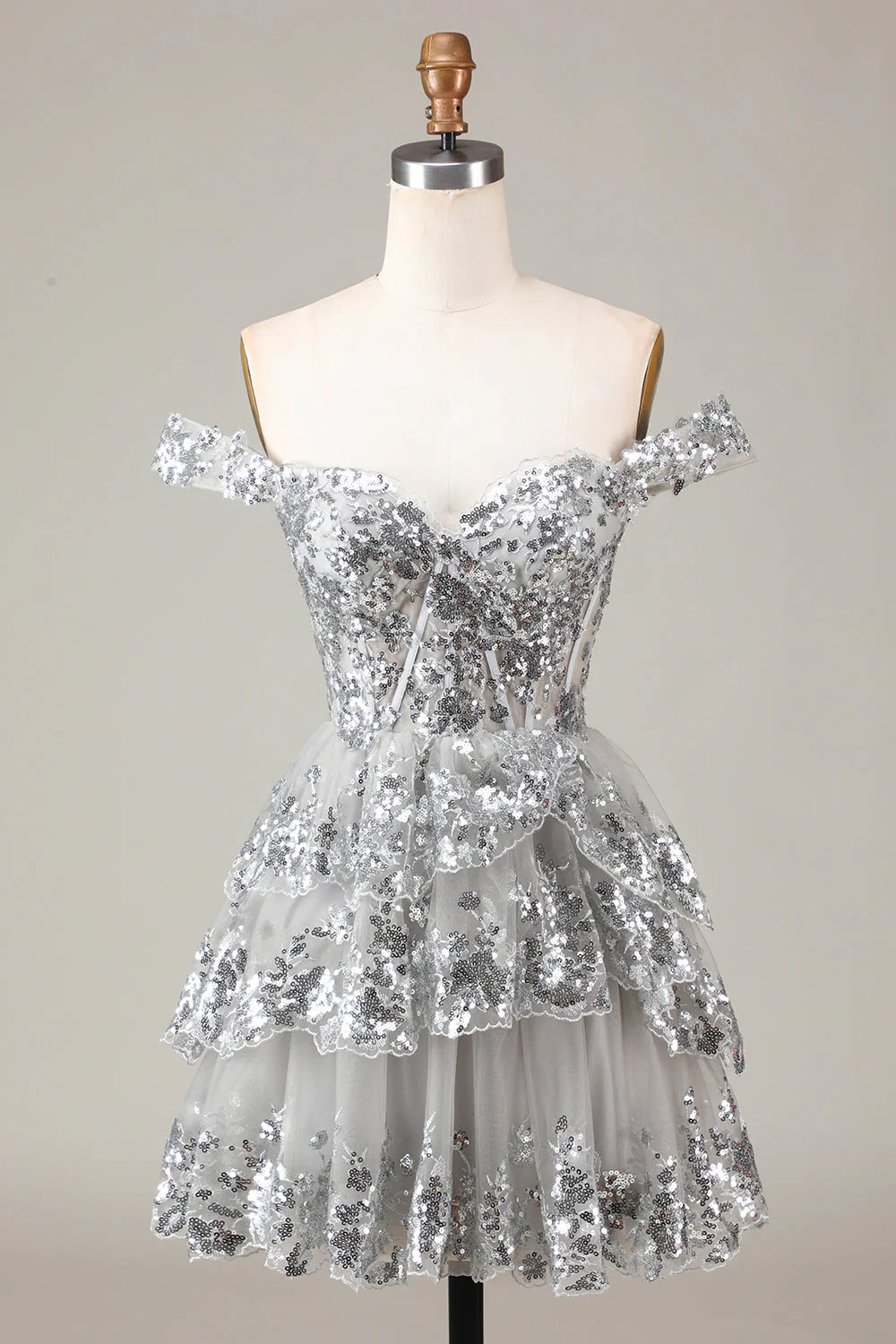 A Line Cute Sparkly Tiered Corset Lace Short Homecoming Dress