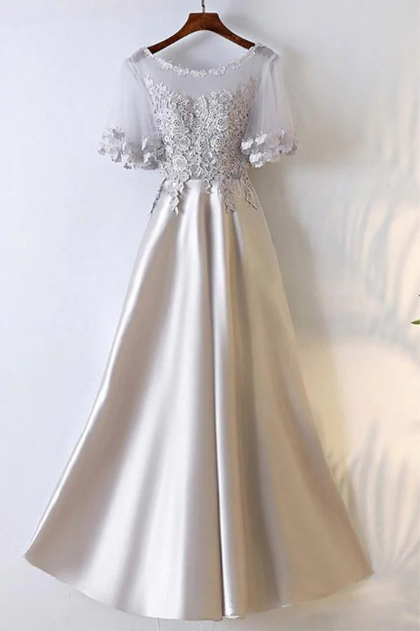 A-line Neckline Satin Long Prom Dress