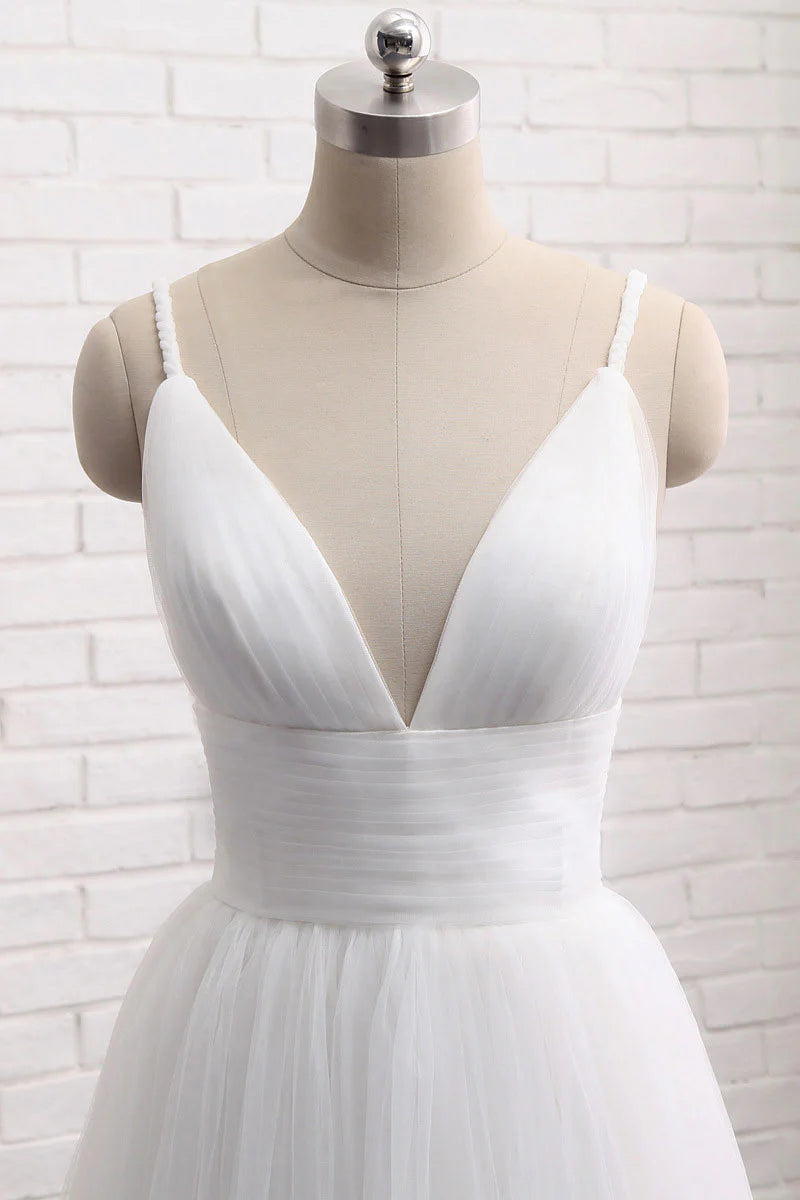 Simple V neck tulle long prom dress
