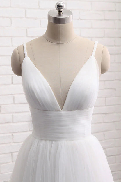 Simple V neck tulle long prom dress
