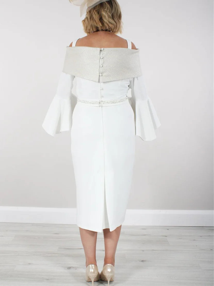 Sheath 3/4 Length Sleeves Off The-Shoulder Tea Length Mother Of The Bride Dresses