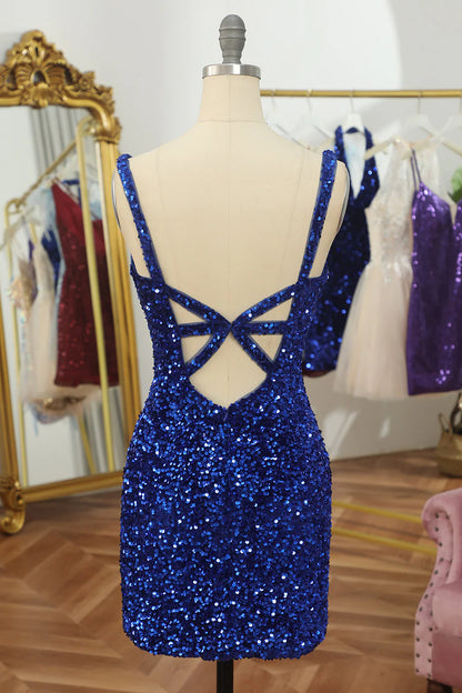 Sheath Open Back Sequins Tight Homecoming Dress