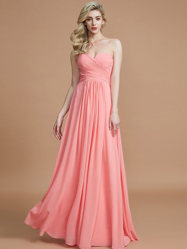 A-Line Sweetheart Sleeveless Floor-Length Chiffon Bridesmaid Dresses