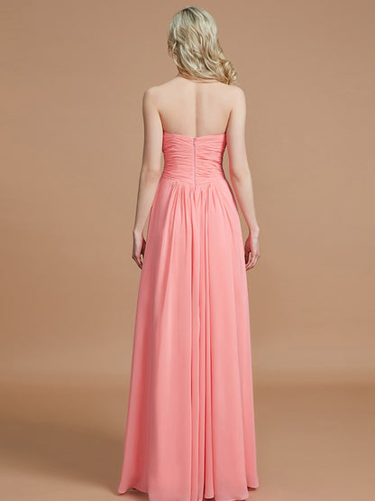 A-Linie Herzausschnitt Ärmellos Bodenlang Chiffon Brautjungfernkleider