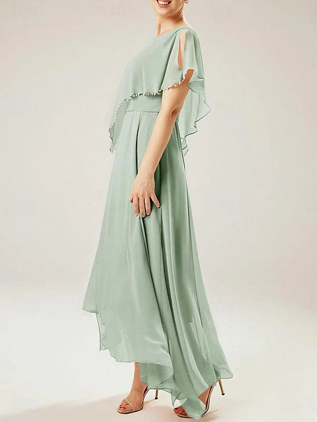 Vestidos de madre de la novia con mangas cortas y escote redondo